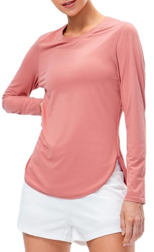 JTSONN T-shirt de sport à manches longues pour femme, protection UV UPF 50+, séchage rapide, léger et respirant, haut fonctionnel pour randonnée, yoga et entraînement