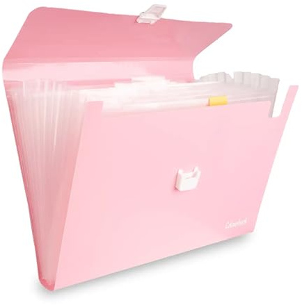 Colourbook Cartella Portadocumenti Espandibile A4 13 Scomparti Orchid Rose, Organizer Documenti Con Chiusura A Scatto, Faldone A Fisarmonica Impermeabile Con Etichette, Per Ufficio Scuola Casa