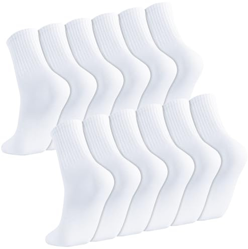 Halinuia 6 Paires Chaussette Sport Blanche pour Homme et Femme Classiques Chaussettes Confortables Respirantes Absorbantes avec Support de Pied 38-43 pour Fitness Running Tennis Cyclisme