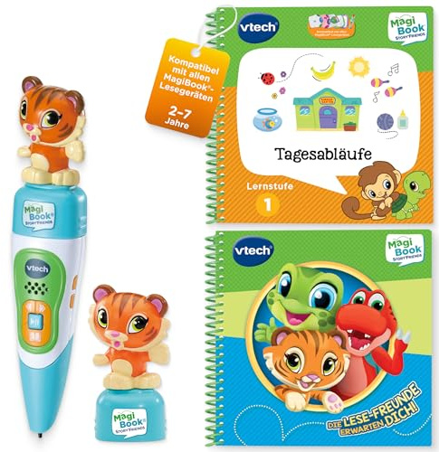 Vtech MagiBook Story'Friends Starter Set inkl. Buch Tagesabläufe Lernstufe 1 – 2 interaktive Soundbücher und 1 Stift mit individuellen Lernspielen und Geschichten – Für Kinder von 2-7 Jahren
