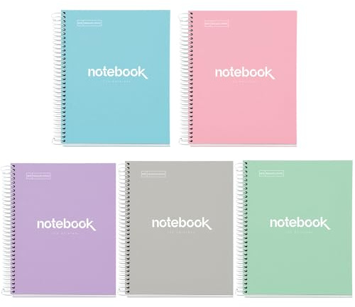 Miquelrius - Pack 5 Cuadernos A5 Cuadriculados, 80 Hojas, Tapa Dura Cartón