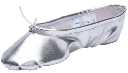Hixingo Zapatillas Media Punta Ballet Mujer, Zapatillas de Ballet Mujer Tela Zapatos de Baile Split Gomas de Sujeción Precosidas para Práctica de Baile (Cuero-Plateado,40)