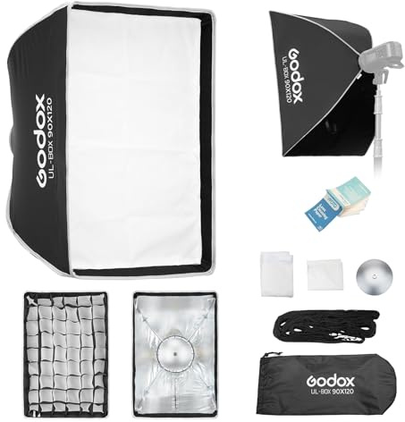 Godox UL-BOX-90 x 120 rektangulär softbox, 90 x 120 cm mjuk låda snabb frigöring med galler, vikbar softbox med Bowens Mount för Studio Video Light SL60W SL100D SL100Bi MS200-V MS300-V DP400III-V
