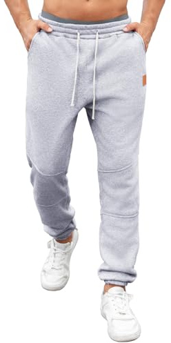 Aisprts Pantalon Chandal Hombre Forro Polar Invierno Pantalones Térmicos Deportivos con Puños Elásticos, Cordón Ajustable y Bolsillos, Gris Claro, M