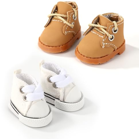 Lyreh 2 Pairs Mini Doll Shoes, PU Boots White Canvas Shoes Mini Sneakers for Plush Doll Clothes Set Cute Toy Outfit Accessories