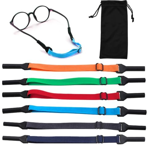 Honoflux 6 Pcs Anti-slip Glasses Strap, Universal Adjustable Eyeglasses Strap Silicone Sunglasses Cord, Glass Band with Bag, Glasses Strap Sports for Men, Women and Kids Running, Camping, Reading