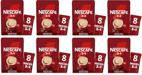 Nescafé 3 in 1 Instant Sticks 8 Sachets Per Pack - Pack of 8 - Total 64 Sachets