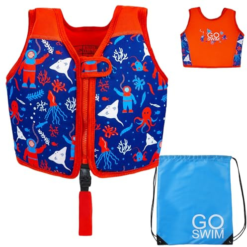 Go Swim Float Vest – Baby, Toddler & Kids Swim Vest - Fixed Buoyancy & Safety Strap. *Includes Free Swim bag*