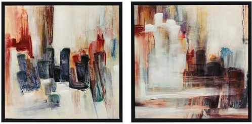 HOMCOM Cuadros en Lienzo Abstractos a Mano, 40x40 cm, 2 Piezas, Cuadros de Arte de Pared Enmarcados, Textura Rica, Decoración Moderna para Dormitorio, Salón, Cocina, Multicolor