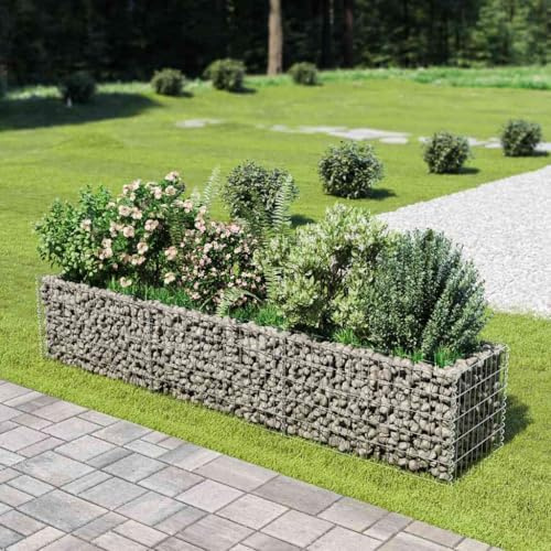 Mokuyary gabionhög bädd galvaniserat stål 270 x 50 x 50 cm, planteringskruka för grönsaker, örter, blommor och suckulenter, trädgårdsbädd, växtrog för trädgård och terrass