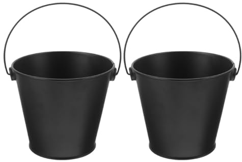 LALAFINA Cubo de Metal para Barbacoa Negro de Hierro 2 Piezas