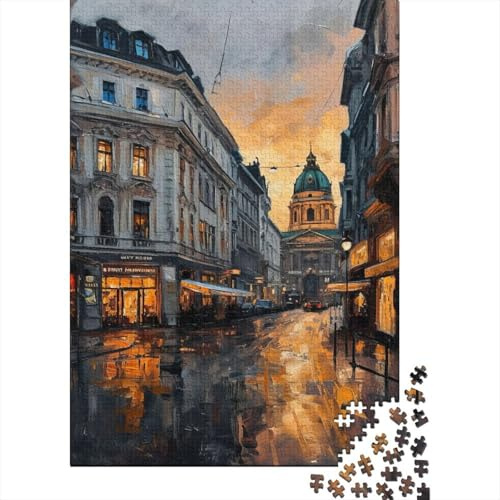 Calle Casco Antiguo Europeo Puzzle de 1000 Piezas Papel para Adultos Escena luz Nocturna Puzzle para Toda la Familia Relajación Hogar 52x38cm/1000pcs