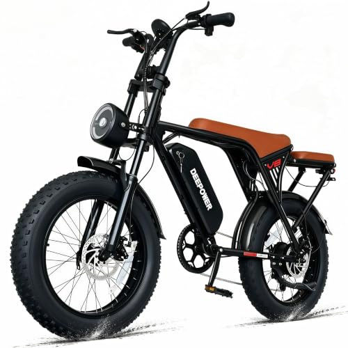 DEEPOWER V8 Vélo électrique pour adultes, batterie amovible 48 V 20 Ah, autonomie 110 km, pneus Fat 20 × 4,0, 7 vitesses, freins à disque mécaniques, suspensions complètes tout terrain