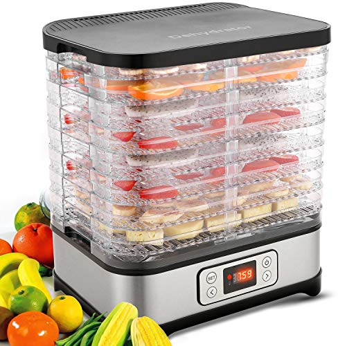 Meykey Dörrautomat mit Temperaturregler, Dörrgerät für Lebensmittel, Fleisch Frucht Gemüsetrockner mit Timer, Dehydrator, BPA-frei (8 Etagen/400W)