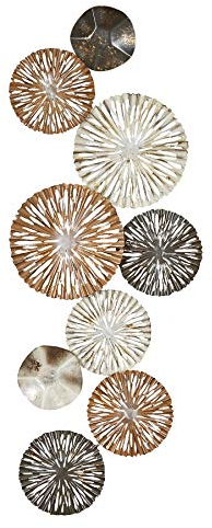 3D Wandbild 33x87cm Ringe Kreise Metall Braun Gold Deko Teller Wanddeko Design Wandkunst Metallbild