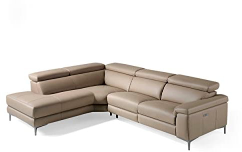 Angel Cerdá - Canapé d’Angle 5 Places Gauche avec Mécanisme de Relaxation Électrique - Rembourré en Cuir de Vachette - Design Moderne avec Appuis-Tête Réglables - 295 x 232 x 97 cm