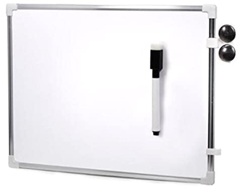 Pizarra Blanca Magnetica Doble Cara - Borrado en Seco - Bastidor de Aluminio - Medidas 20 x 30 cm - Incluye 1 Rotulador con Goma y 2 Imanes Sujeta Notas.