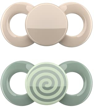 dentistar Day & Night Schnuller 2er-Set – Größe 2 für 6-14 Monate – Zahn- & kieferfreundlicher Silikon Schnuller – Mit Leuchtschnuller für die Nacht – Elfenbein & Grün mit Spirale – Made in Germany