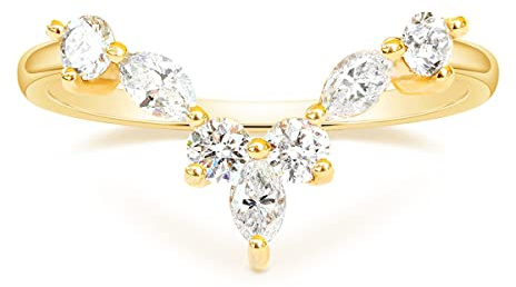 Mameloly Wedding Bands for Women Marquise & Round Shaped 14K Gold Plated Stackable Cubic Zirconia CZ V Shape Curved Engagement Rings for Her Size 7
