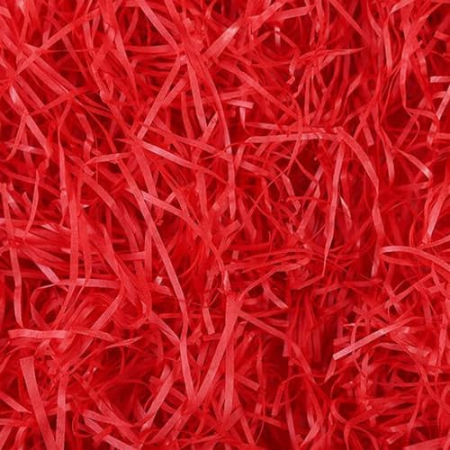 Pumuky 200 gramos de papel de relleno de regalo, papel triturado, Shredded Papel Kraft Raffia Relleno, Hierba de Pascua para decorar regalos, Artesanía DIY, Cestas y Cajas (Rojo)