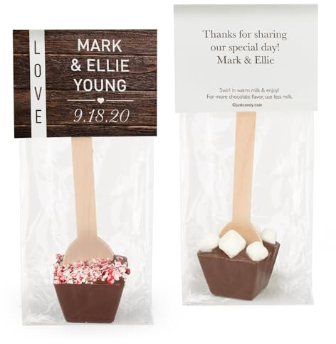 12ct Personalized Winter Wedding Favors Hot Chocolate Spoons (12 Pack) Gourmet Milk Chocolate - Rustic