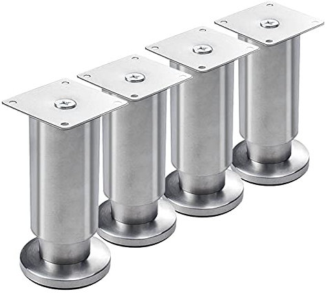 4 Stück robuste, verstellbare Edelstahl-Möbelbeine, modernes Tischbein-Set für Schrank, Sofa, Couchtisch, TV-Ständer, runde Schrankfüße mit Größe 38 mm