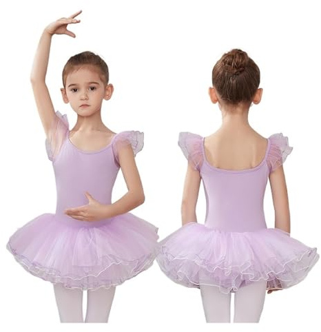 Abito tutù da ballo per bambina Gonna da balletto for ragazze Abbigliamento da ballo Abiti da tutù Abiti for bambini Body da donna Manica corta in cotone Costumi Danza(Purple,130 height 110-120cm)