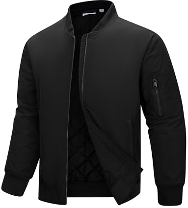 33,000ft Bomber Jacket Men Waterproof Windbreaker Insulated Puffer Jackets Sports Jackets Outwear for Motorcycle Hiking Golf Sailing Black L