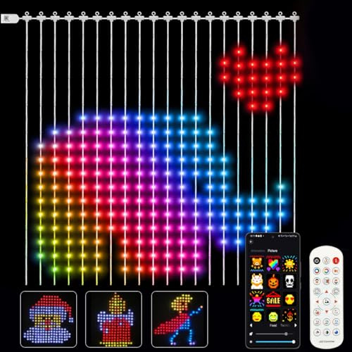 Aurevita – Cortina de luces LED, 2x2m, 400 LEDs, RGBW con luces de hadas IC, conexión Bluetooth, cortina de luces DIY, cortina LED inteligente, 210 modos para sala de estar, dormitorio, fiestas y
