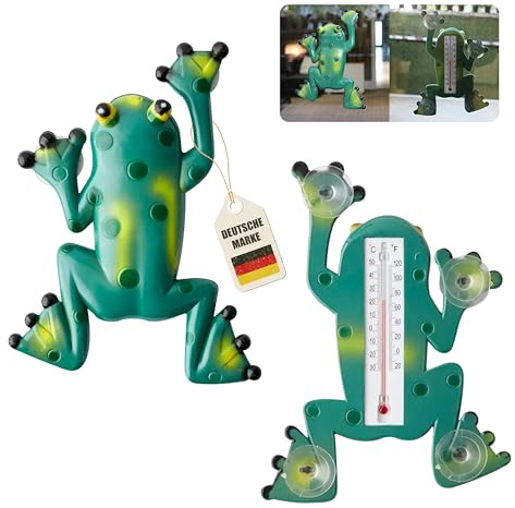Instinktive-Oase® Frosch Thermometer für außen & innen – Wetterfestes Gartenthermometer in Froschform | analog Außenthermometer, Wandthermometer, Deko Fensterthermometer für Balkon und Garten