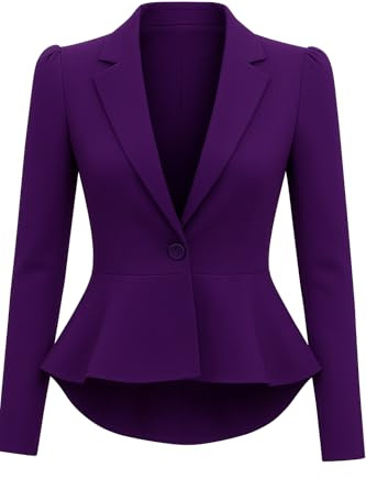 harlogistics Peplum Blazer for Women - Open Front Long Sleeve Jacket Coat - Casual Slim Fit Coat for Ladies - Perfect for Work Office, Meeting, Dailywear(Purple,10)