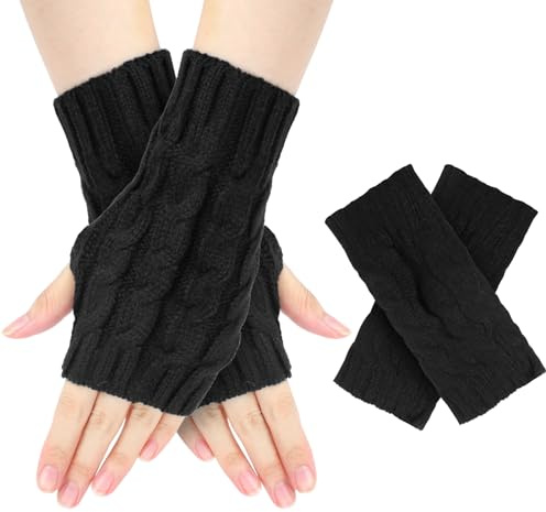 Binlava Armstulpen Damen, Fingerlose Handschuhe Damen, Winter Strickhandschuhe, Warm Weiche Halb Handstulpen, Pulswärmer für Den Winter Geeignet(1 Paar)
