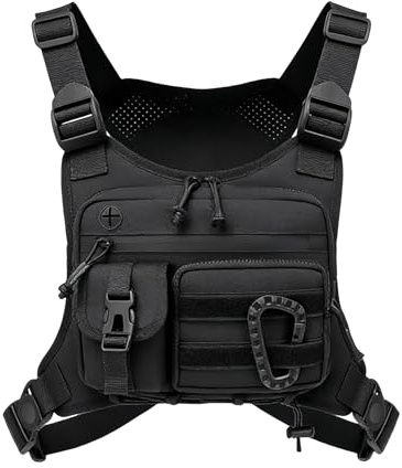 GAESHOW Bolso táctico en el pecho para hombre, ajustable y funcional para hombres y mujeres, impermeable, portátil, para entrenamientos al aire libre, ciclismo, senderismo y deportes, color negro