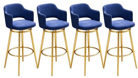 Snurrpall med låg rygg, barhöjd, sammetssits med högelastiskt skum, 360° rotation, avkopplande fotstöd, metallbas med halkfria dynor, blå(4PCS,Height 75cm)