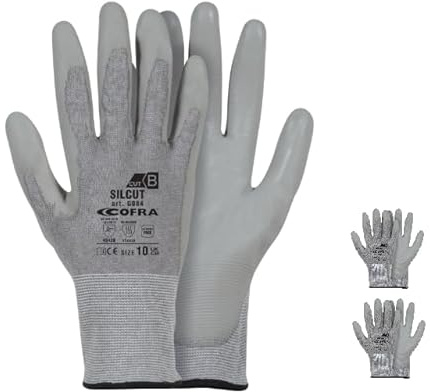 COFRA Guanti da Lavoro Antitaglio Professionali Ultra Sottili SILCUT (2 Paia), Livello 5, Traspirante e Lavabile, Tessuto Innovativo Nextofil, Protezione da Taglio Abrasioni, Taglia XL(10)