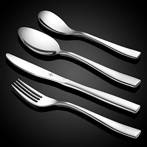 WUJO Besteckset, Besteck aus Edelstahl, 16-teiliges Silber Besteck Set inkl. Messer, Gabel, Löffel, Teelöffel Essbesteck für 4 Personen, Spiegelpoliert, Spülmaschinenfest