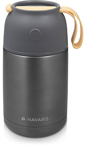 Navaris 650ml Thermobehälter für Essen - Edelstahl Warmhaltebox für Suppe Speisen Babybrei - Thermo Behälter Isolierbehälter auslaufsicher - Thermobecher - grau
