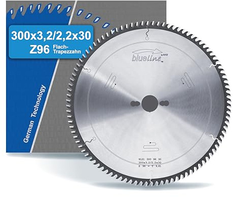 blueline Kreissägeblatt | 300x30 Z96 Flach-Trapezzahn, Hartmetall | sehr feiner Schnitt | für Holzwerkstoff, Holzwerkstoff beschichtet, Laminat, Kunststoff | auf Formatkreissäge, Tischkreissäge