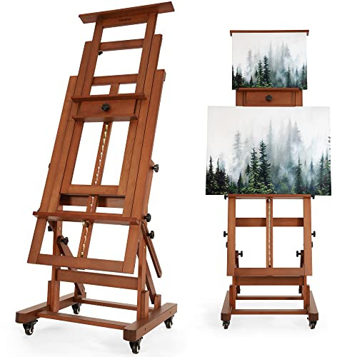 VISWIN Extra-Large Heavy-Duty H Frame Easel, Hold 1 or 2 Canvas up to 79, Tilts Flat & Movable Beech Wood Large Easel Stand for Painting, Adjustable Professional Floor Art Easel for Adults, Artists