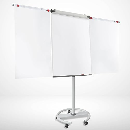 MOB Flipchart Shark Whiteboard fahrbar mit Rollenfuss Ständer 73x105cm | Höhenverstellbar bis 210cm, Beschreibbar, Trocken abwischbar, magnetisch | Flip Chart mit Magnettafel rollbar & Seitenarmen