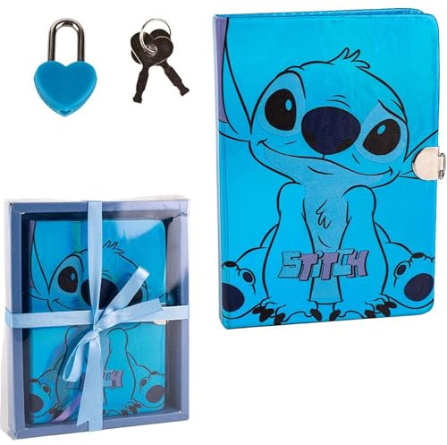 Diario Secreto de Stitch - Tapa Dura - Con Stitch en el Frontal - Color Azul - Incluye Candado para Cerrarlo con Mayor Seguridad - Viene en Caja de Regalo - Producto Original Diseñado en España