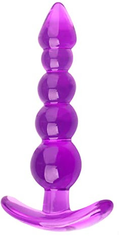 Anal Beads Analplug Silikon Q-Bombe Buttplug Anal Kette mit 5 Kugeln, Sex Spielzeug Anal Plug mit Anal Kugeln für Männer Frauen Paare (Griff Purple)