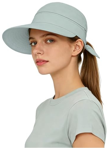 ITODA Femme Casquette Grande Visière Anti-Soleil en Coton Chapeau de Soleil Pliable Contre UPF 50+ Casquette Haut Vide Queue de Cheval Pare-Soleil Capeline d'été Large Bord Chapeau de Plage Voyage