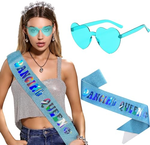 JeVenis Tanzende Königin Schärpe Mama Mia Party Dekorationen Disco Bachelorette Party Dekorationen, Blau