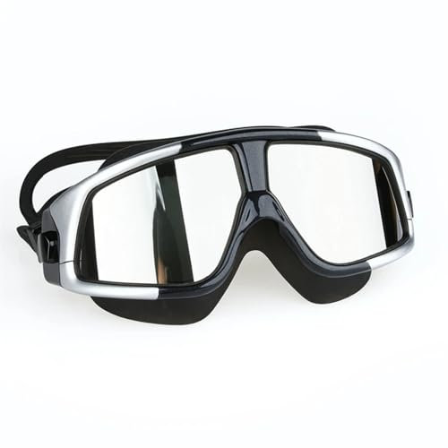 QSCTYG Schwimmbrille Schwimmbrille, bequem, Silikon, großer Rahmen, Schwimmbrille, Antibeschlag, UV-Schutz, for Herren und Damen, Schwimmmaske, wasserdicht 612 (Color : Mirror Silver Black)