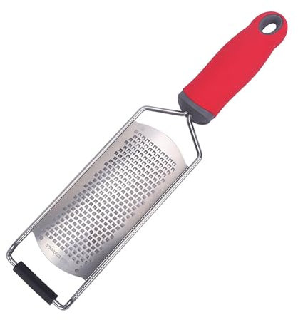 Heavy Duty Cheese Grater, 5.2 Inch x 2.2 Inch Wide Blade Stainless Steel Grater with Rubber Handle for Vegetables, Cheese and Lemon (Red)