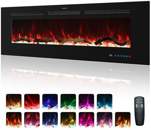Kentsky 107 cm Electric Fireplace, Recessed and Wall Mounted Fireplace Heater, 750W/1500W with Remote Control, Touch Screen, 13 Flame Colors, Timer