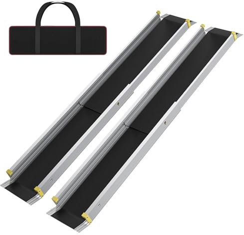 FIVMEN 2X Rollstuhlrampe Teleskop 76-122 cm Aluminium Rampe Rollstuhl Tragfähigkeit 300 kg Teleskoprampe Auffahrrampe Laderampe Verstellbare Tragbare für Rollstühle & Scooter
