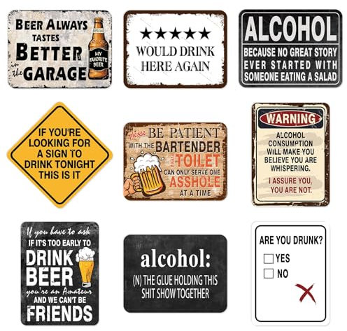 WERNNSAL Beer Vintage Signs - 9PCS Retro Pub Decoration Drinks Posters Plaque for Man Cave Club Home Wall Art Prints
