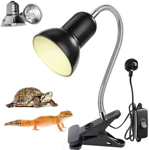 JOAASU Tortoise Heat Lamp, E27 Bulb Holder with 2 Bulbs, Clamp Light with 360°Rotatable Clip, 50W UVA UVB Bulb Tortoise, Reptile Heat Lamp Holder for Aquarium Reptile, Turtle, Lizards, Chicks, Snakes
